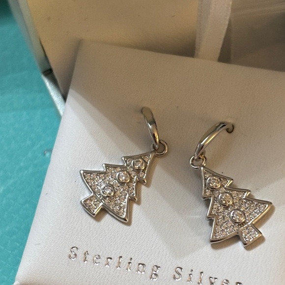 Moissanite pure silver 925D in color, solid silver Christmas tree earrings - Picture 6 of 7